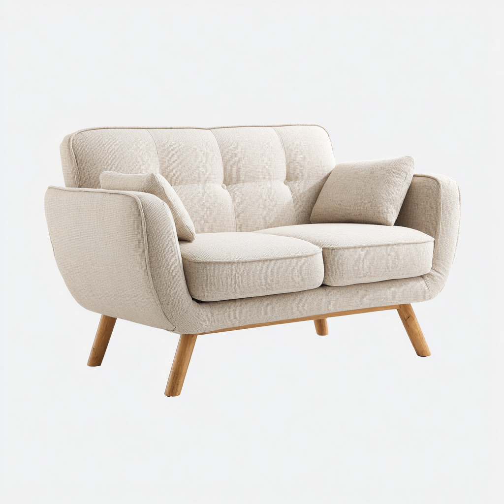 Canapé 2 places 145x80x85 cm - tissu et bois - beige - style scandinave-Dwellingena