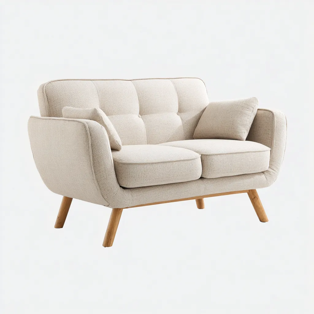 Canapé 2 places 145x80x85 cm - tissu et bois - beige - style scandinave-Dwellingena