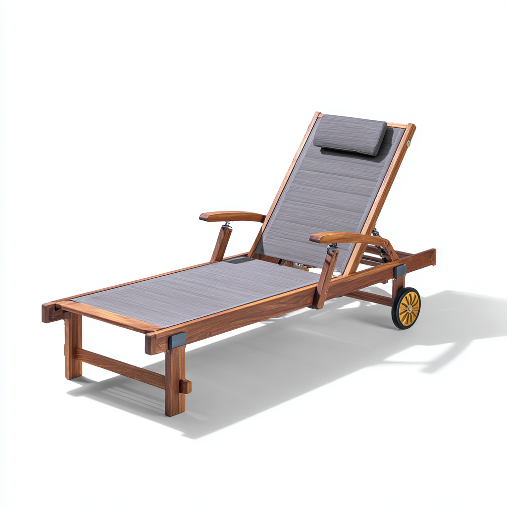 Chaise longue en bois et textilène 200x65x90 cm - marron-gris - design contemporain-Dwellingena