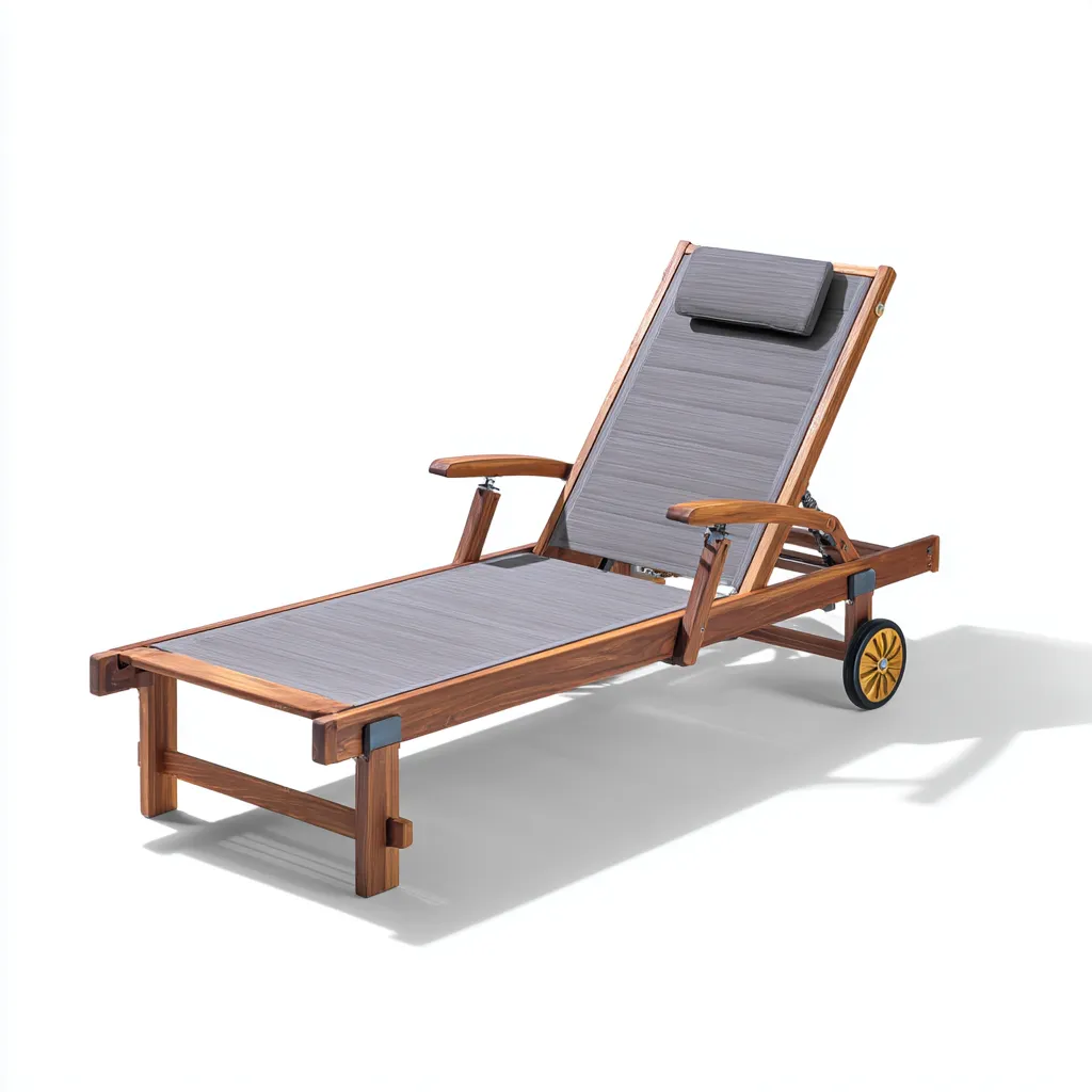 Chaise longue en bois et textilène 200x65x90 cm - marron-gris - design contemporain-Dwellingena