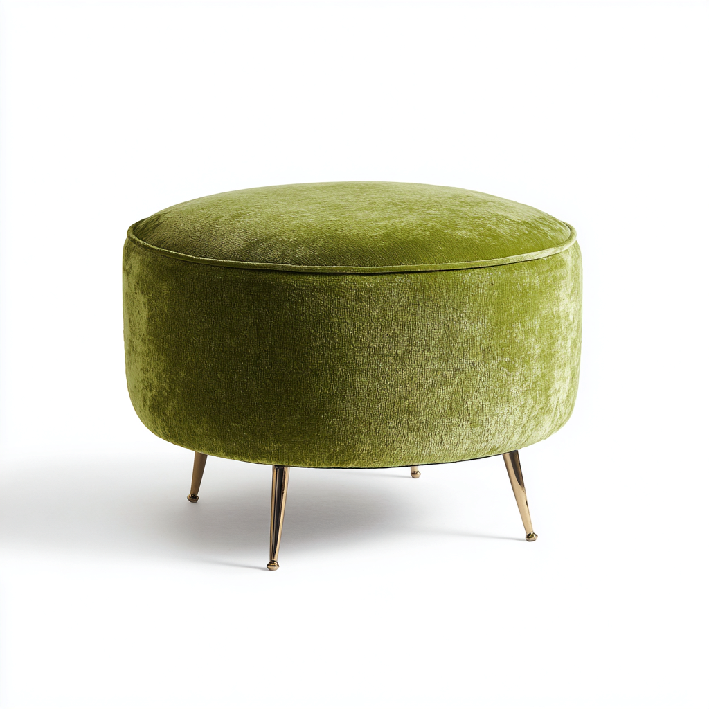 Pouf - Velours doux avec pieds en métal - 55x55x45 cm - Vert olive - Design contemporain pour salon-Dwellingena