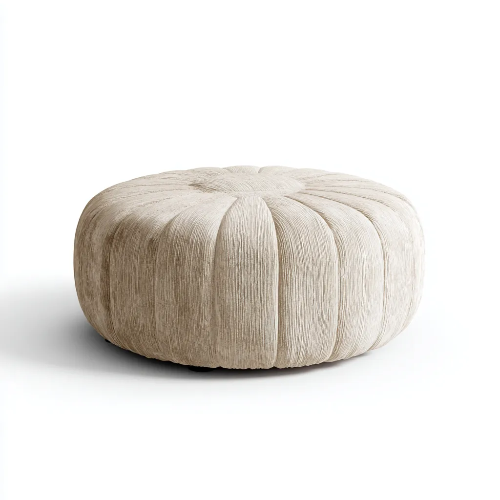Pouf rond en tissu côtelé 75x75x38 cm - beige - style contemporain-Dwellingena