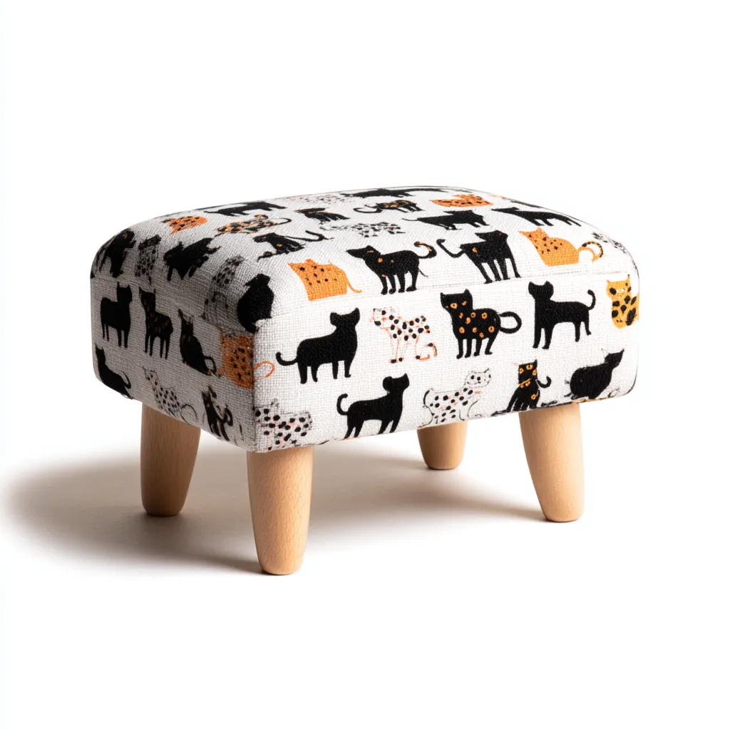 Pouf rectangulaire en tissu imprimé chats 42x30x28 cm - style ludique - pour chambre d'enfant-Dwellingena