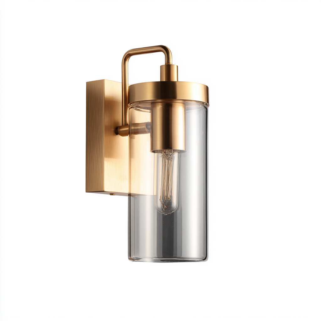 Applique murale en verre transparent et métal doré brossé 18x14x28 cm - or - design moderne minimaliste-Dwellingena