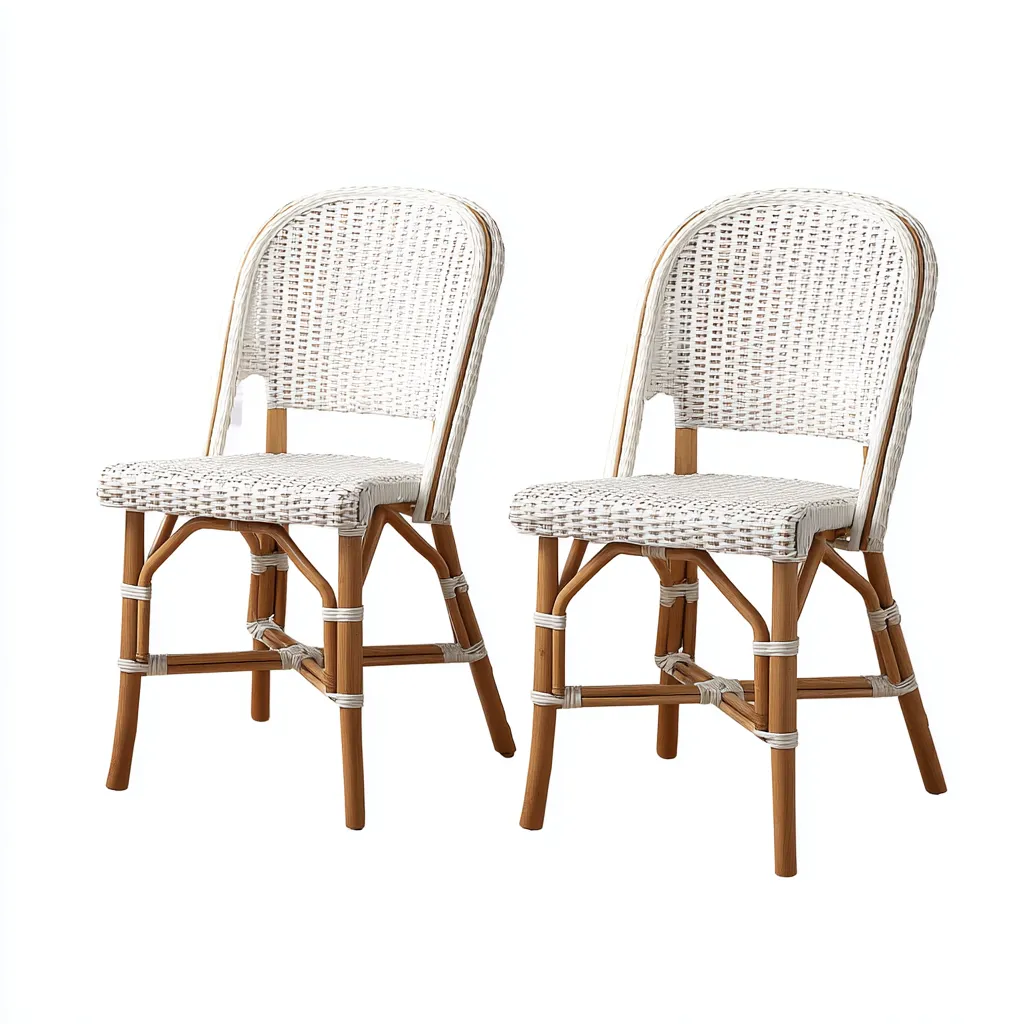 Chaise de jardin - rotin synthétique et bois 45x55x90 cm - blanc-naturel - style scandinave pour terrasse et balcon-Dwellingena