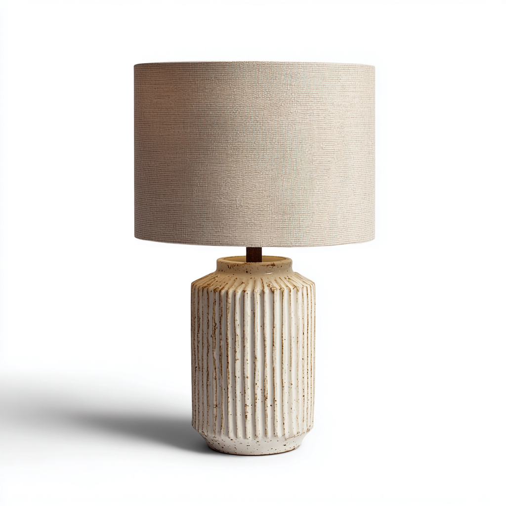 Lampe de table en céramique beige avec abat-jour en tissu naturel 25x25x48 cm - beige - style scandinave minimaliste-Dwellingena