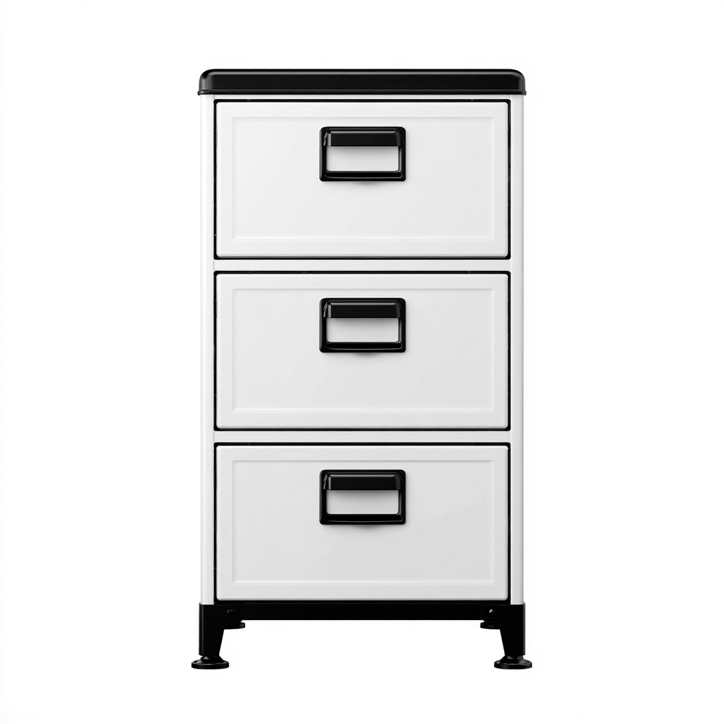 Armoire de bureau métal 42x48x68 cm - blanc-noir - 3 tiroirs-Dwellingena