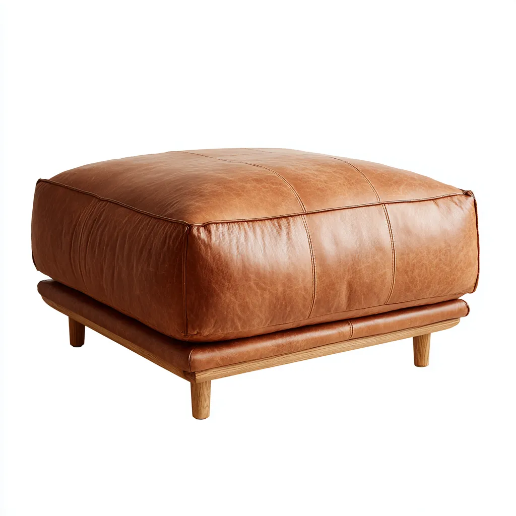 Pouf en cuir cognac 80x80x45 cm - style contemporain - pour salon-Dwellingena
