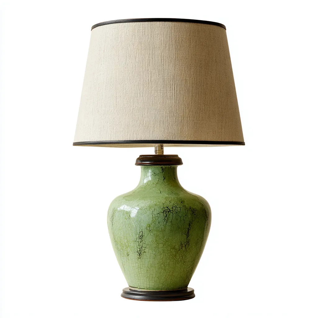 Lampe de table en céramique verte avec abat-jour en tissu beige 26x26x50 cm - vert-beige - style classique vintage-Dwellingena