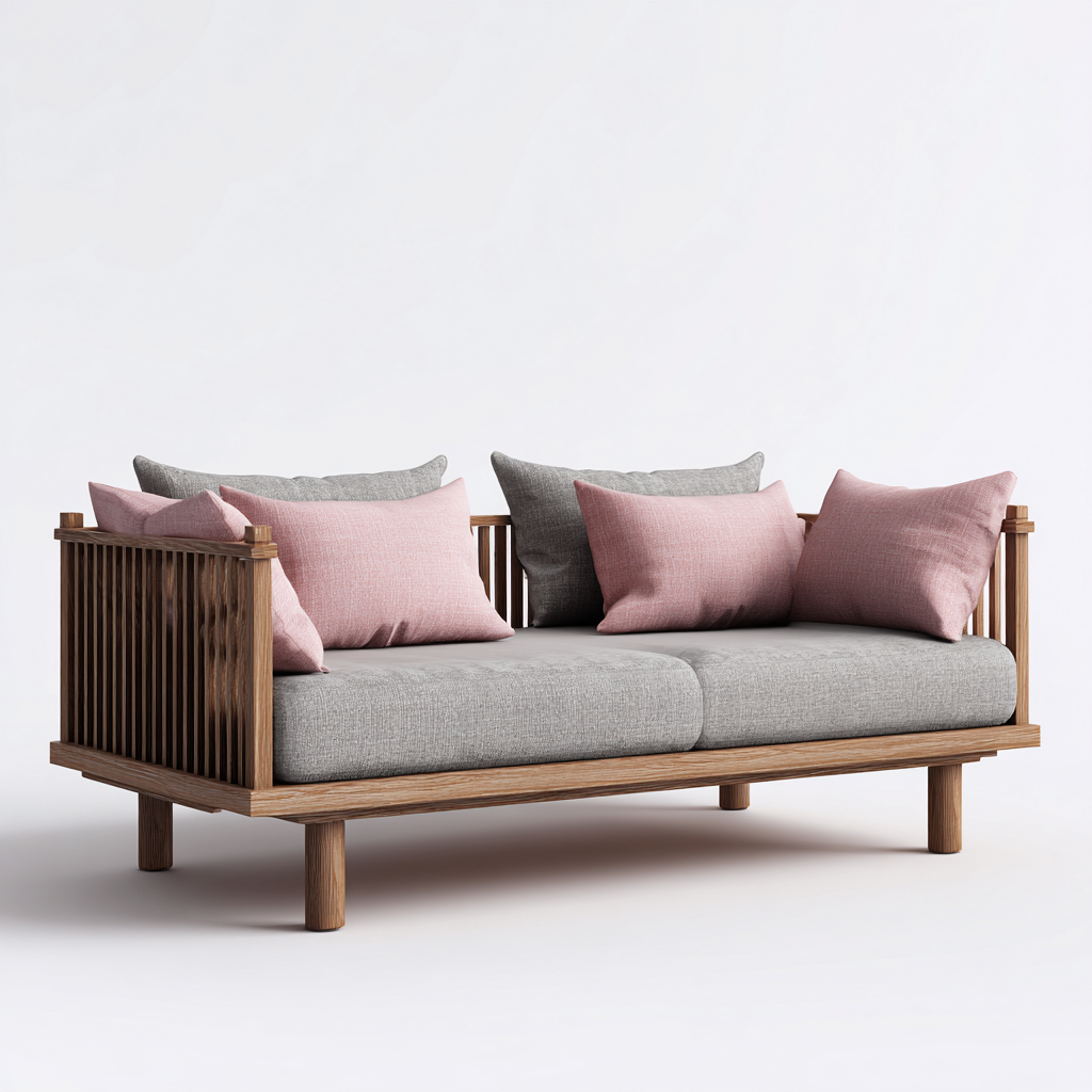 Canapé lit 140x200x80 cm - bois naturel-gris - design moderne avec coussins-Dwellingena