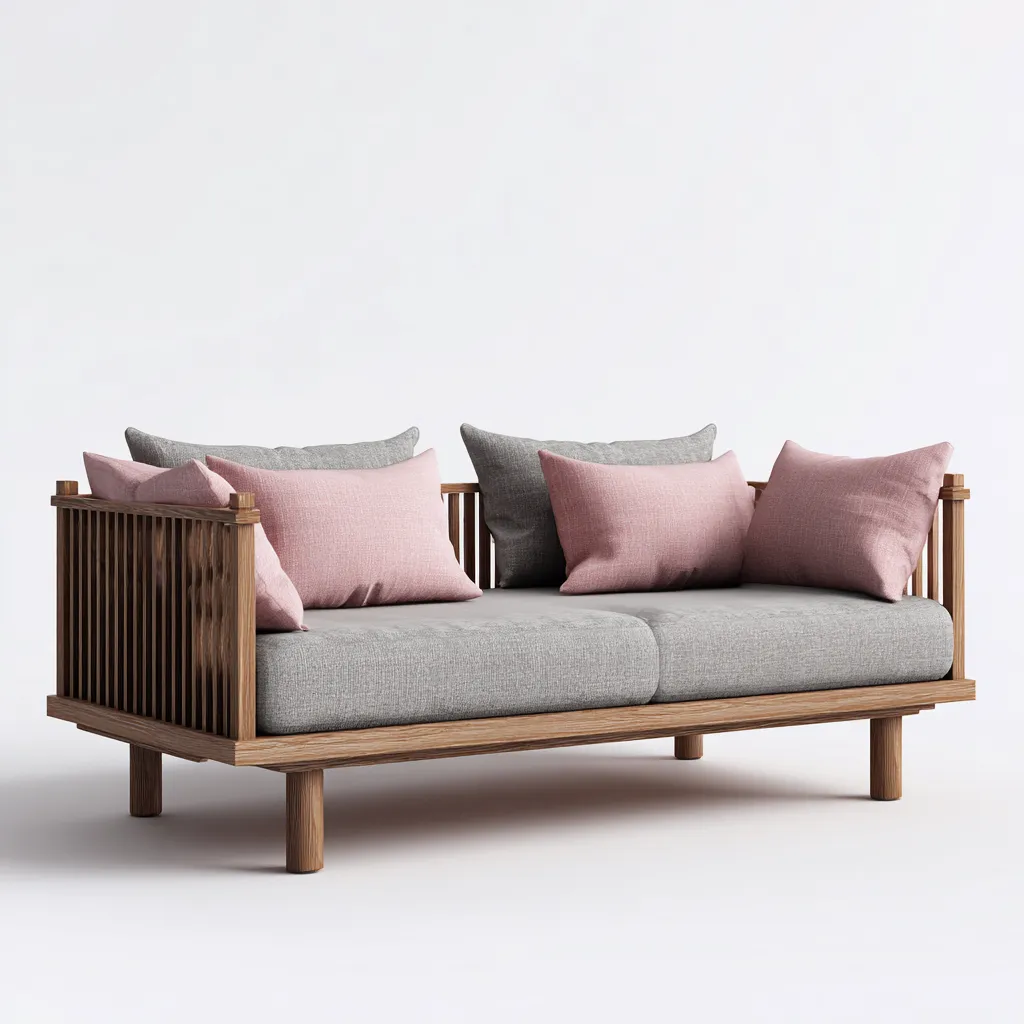 Canapé lit 140x200x80 cm - bois naturel-gris - design moderne avec coussins-Dwellingena