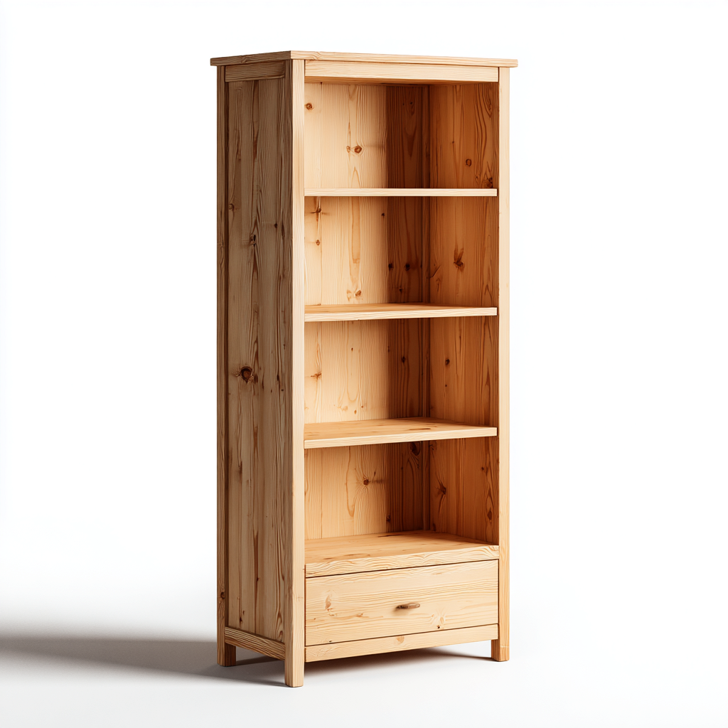 Bibliothèque 80x35x160 cm - bois clair avec tiroir - style naturel moderne-Dwellingena