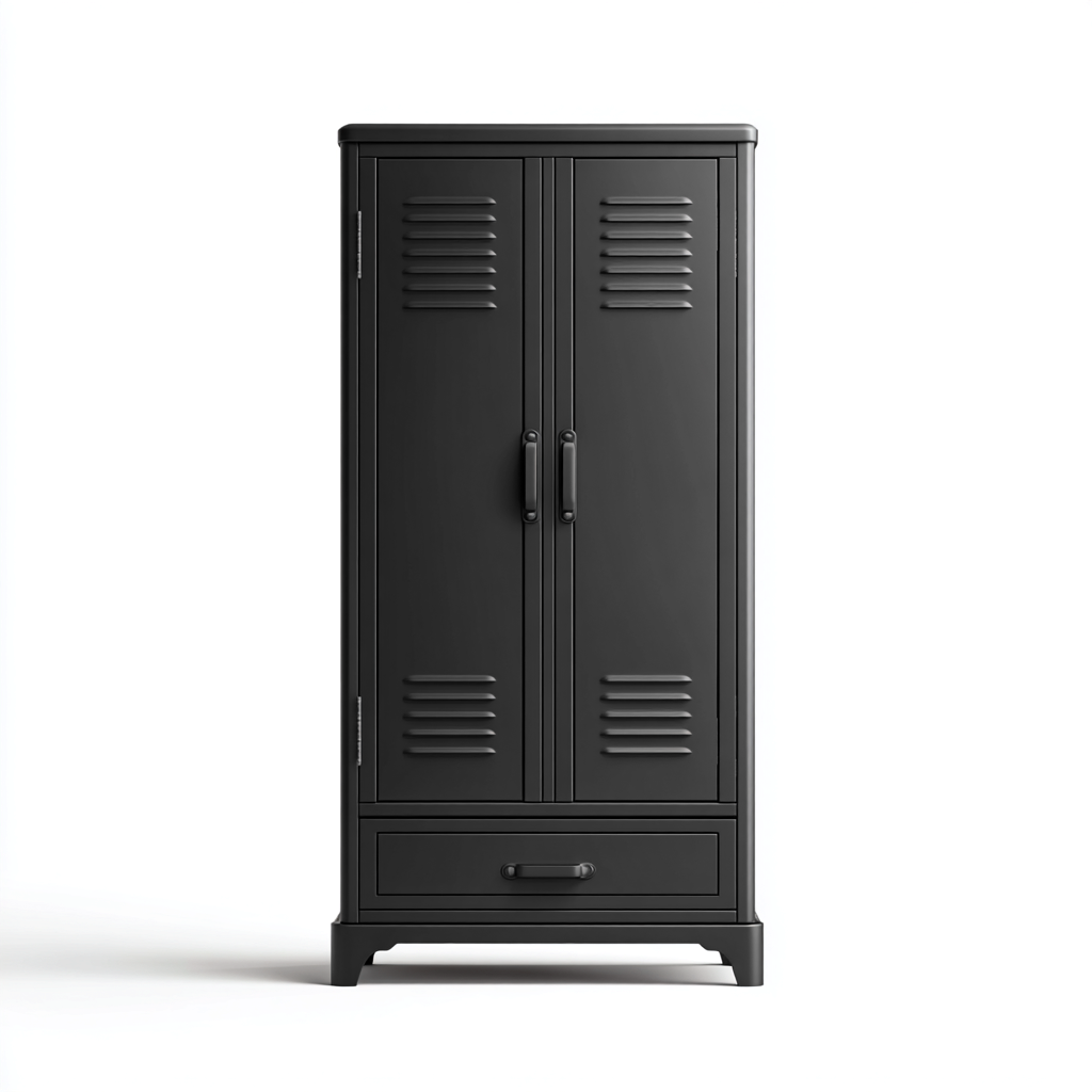 Armoire de rangement - Métal-2 portes-1 tiroir - 60x40x120 cm - Noir - Design industriel-Dwellingena