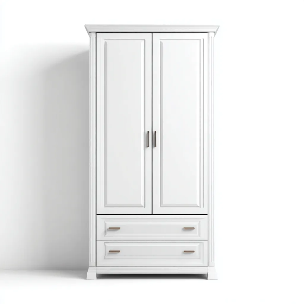 Armoire-2 portes-2 tiroirs-panneaux MDF-120x55x200 cm - blanc - style classique pour chambre-Dwellingena