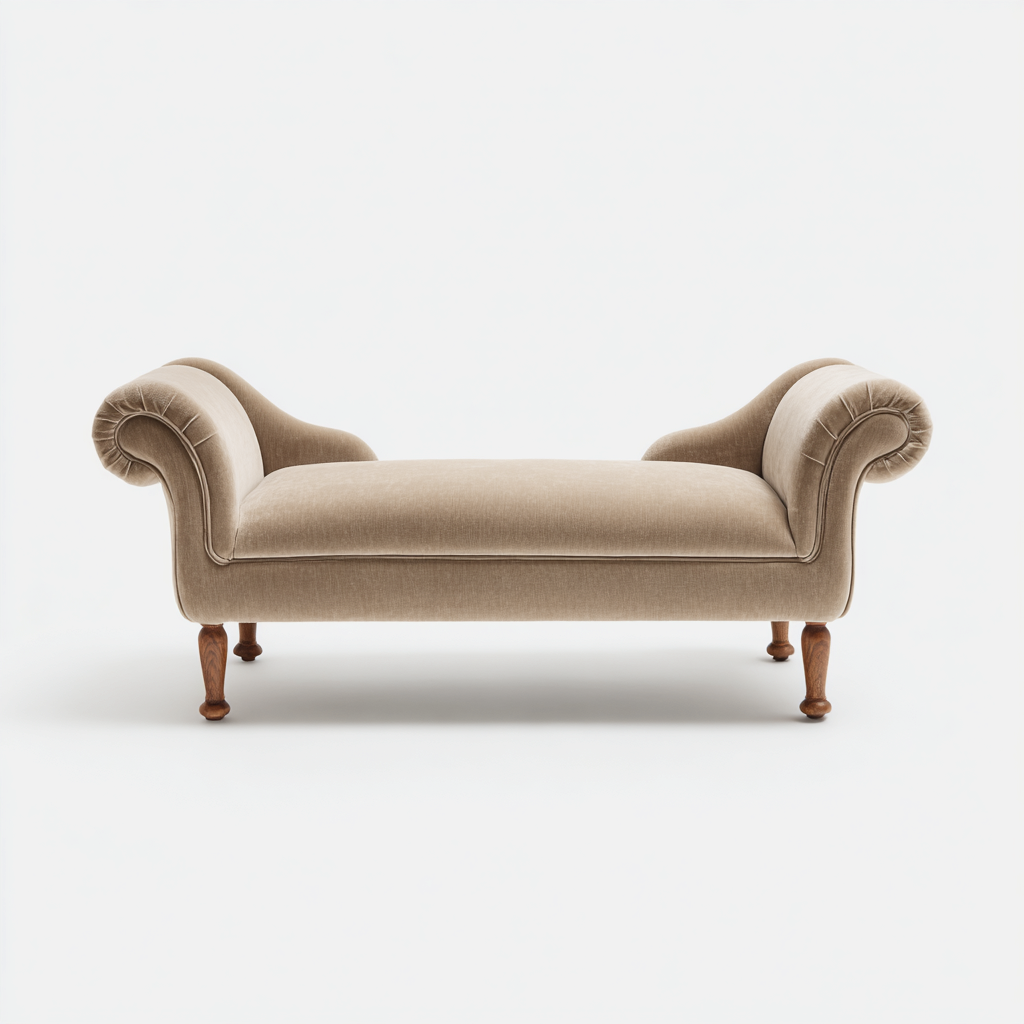 Banc de lit 140x45x65 cm - velours beige et bois - style classique-Dwellingena