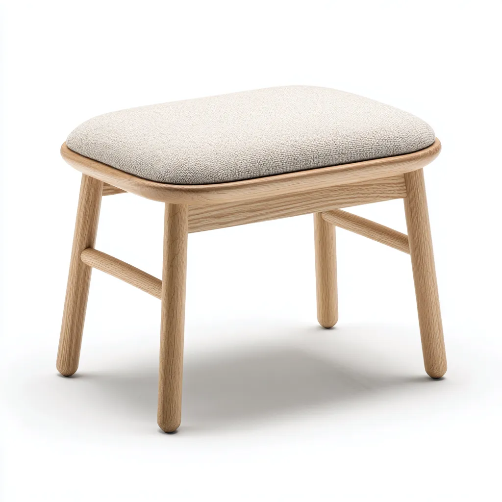 Pouf - tissu et bois clair - 45x35x40 cm - beige - style scandinave-Dwellingena