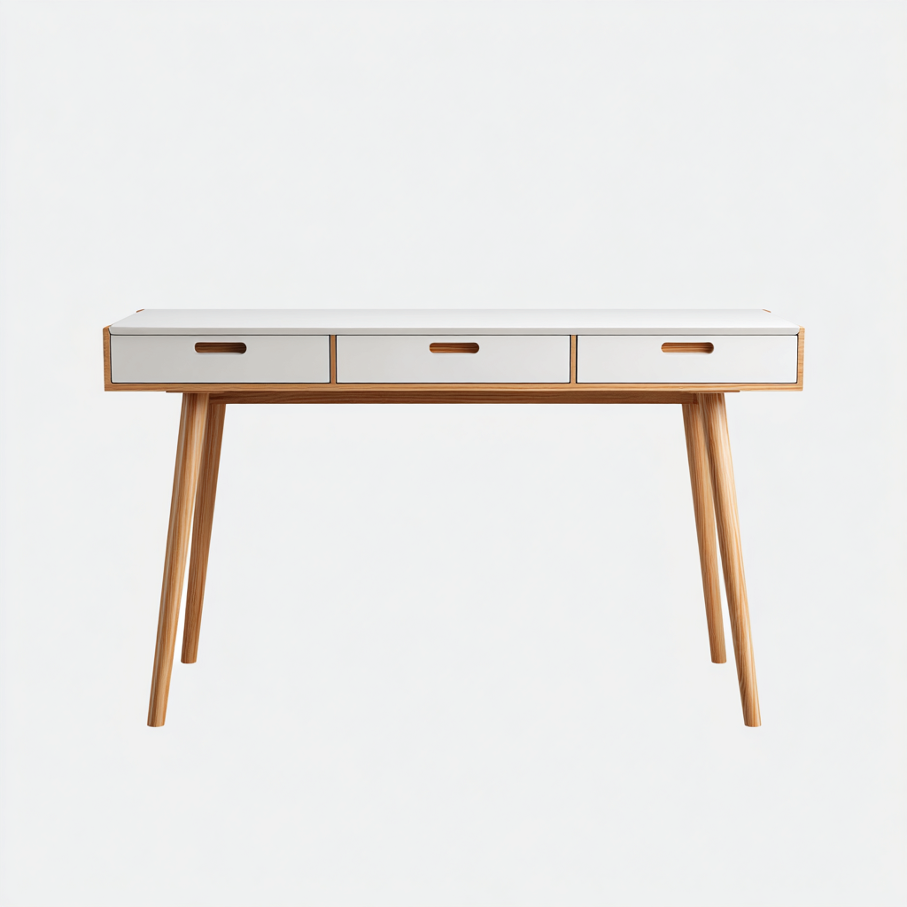 Bureau 120x55x75 cm - bois et MDF - blanc et chêne clair - style scandinave-Dwellingena