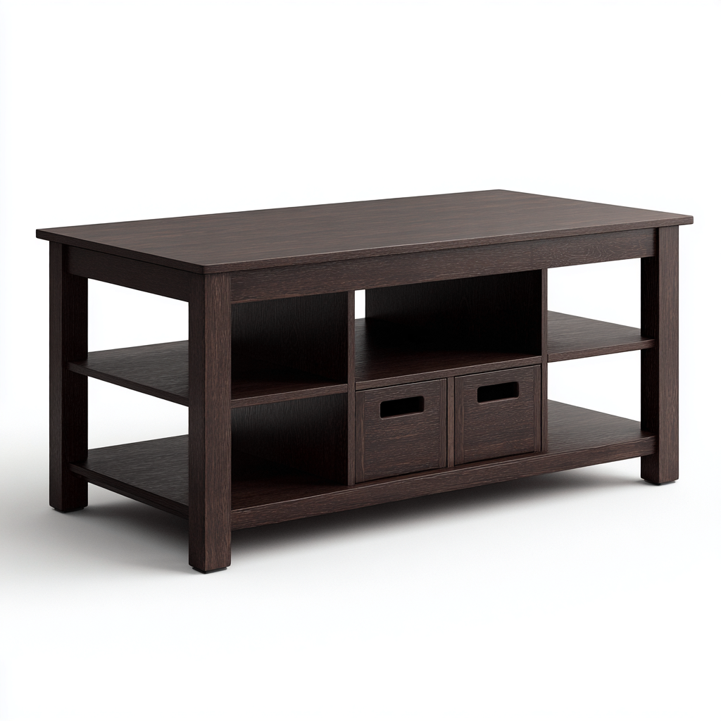 Table basse en bois brun foncé 110x55x45 cm - style classique - pour salon-Dwellingena