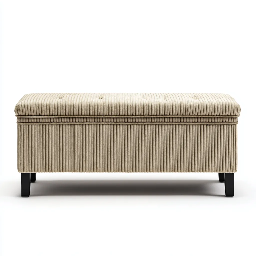 Banc de lit - velours côtelé avec espace de rangement - 110x40x45 cm - beige - style contemporain-Dwellingena