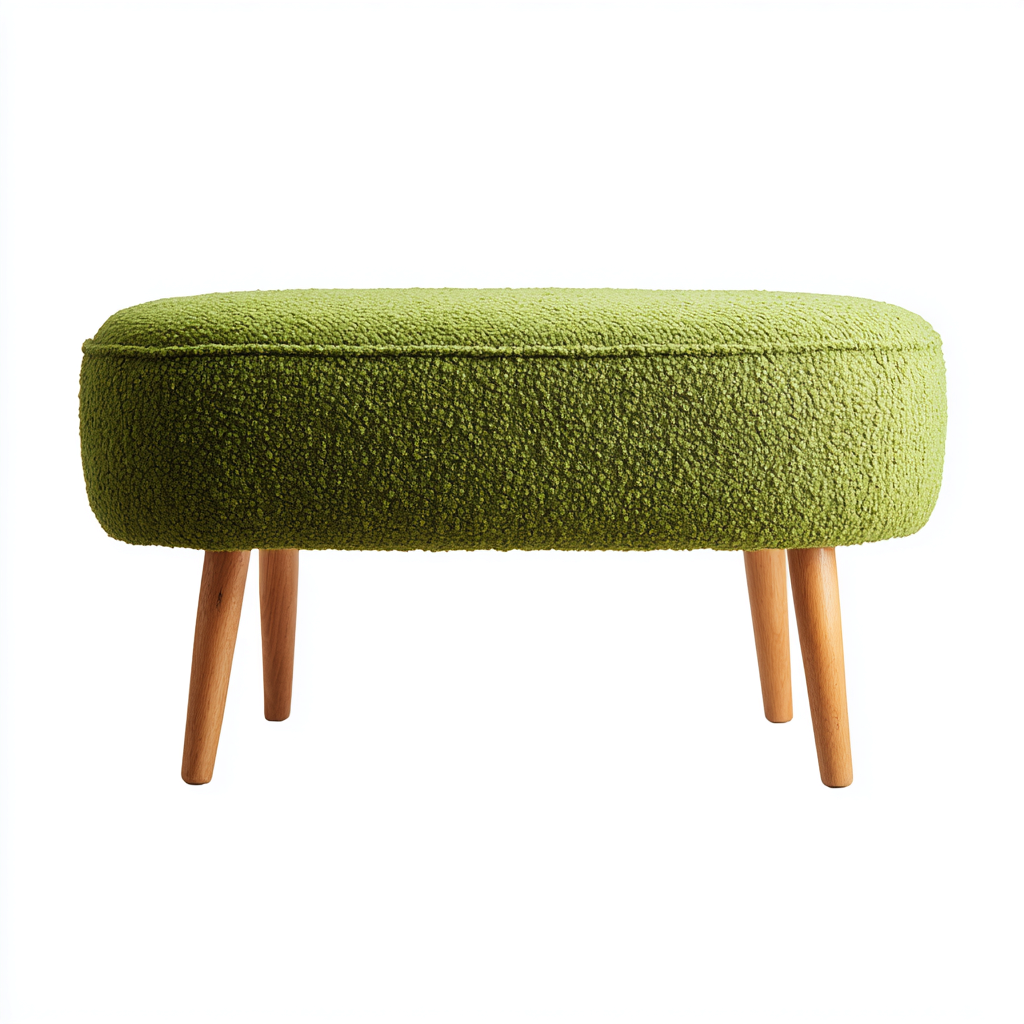 Banc de lit - tissu bouclette et pieds en bois massif - 85x35x45 cm - vert olive - style scandinave-Dwellingena