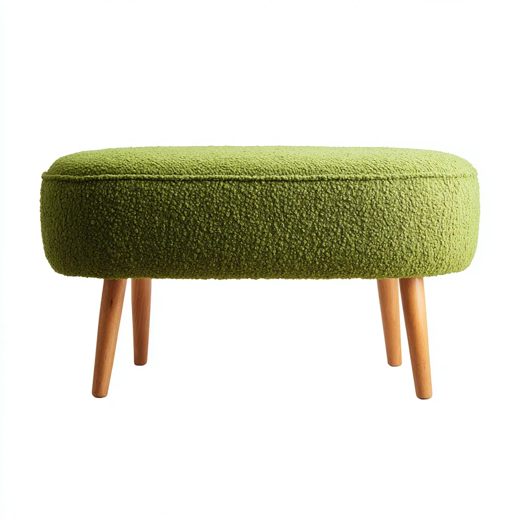 Banc de lit - tissu bouclette et pieds en bois massif - 85x35x45 cm - vert olive - style scandinave-Dwellingena