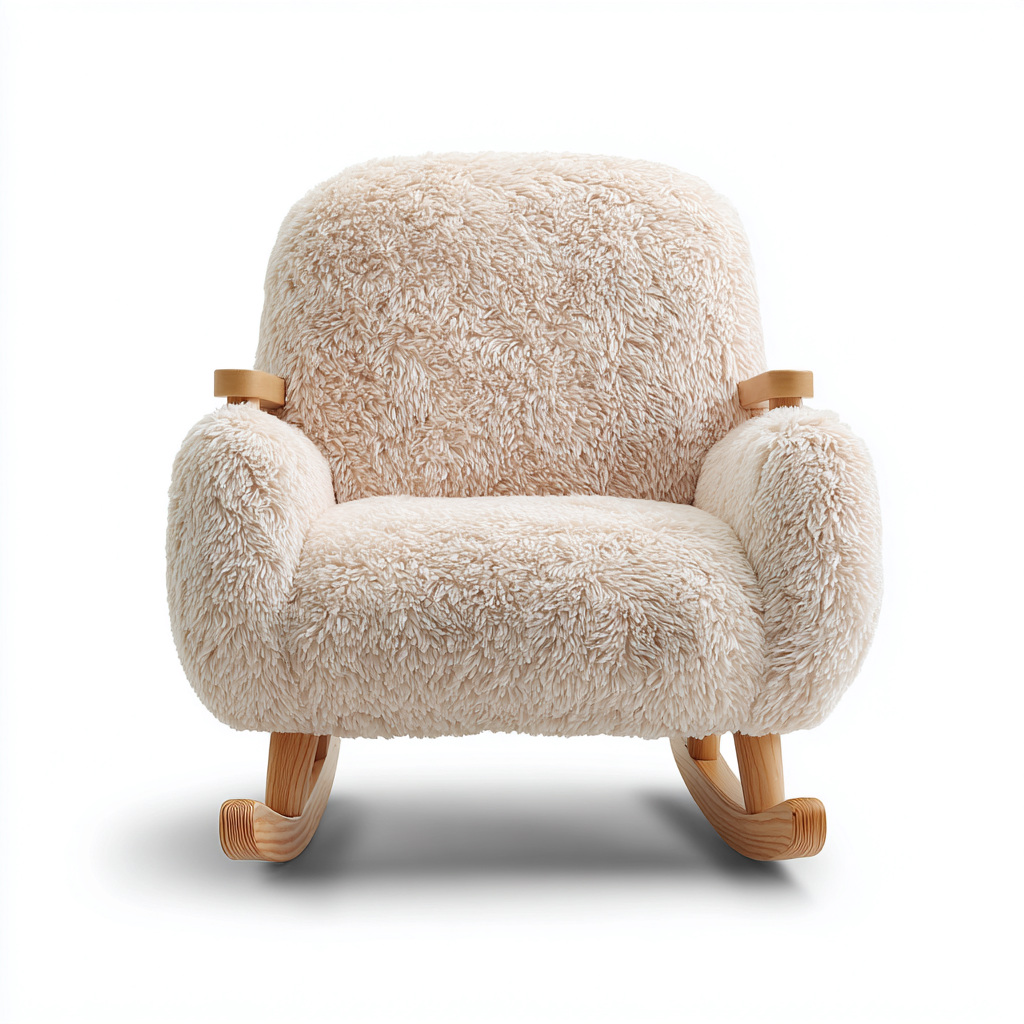 Fauteuil à bascule en fausse fourrure et bois 90x95x100 cm - beige-naturel - style contemporain-Dwellingena