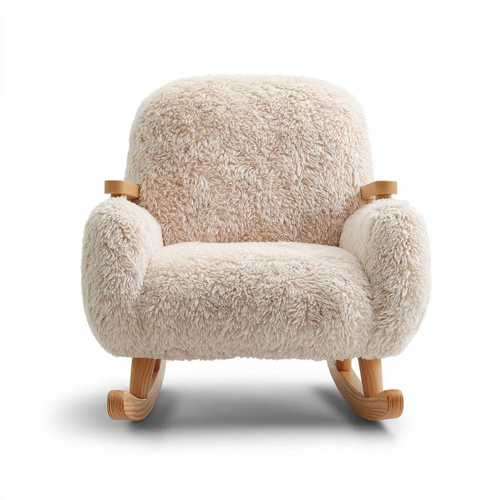 Fauteuil à bascule en fausse fourrure et bois 90x95x100 cm - beige-naturel - style contemporain-Dwellingena