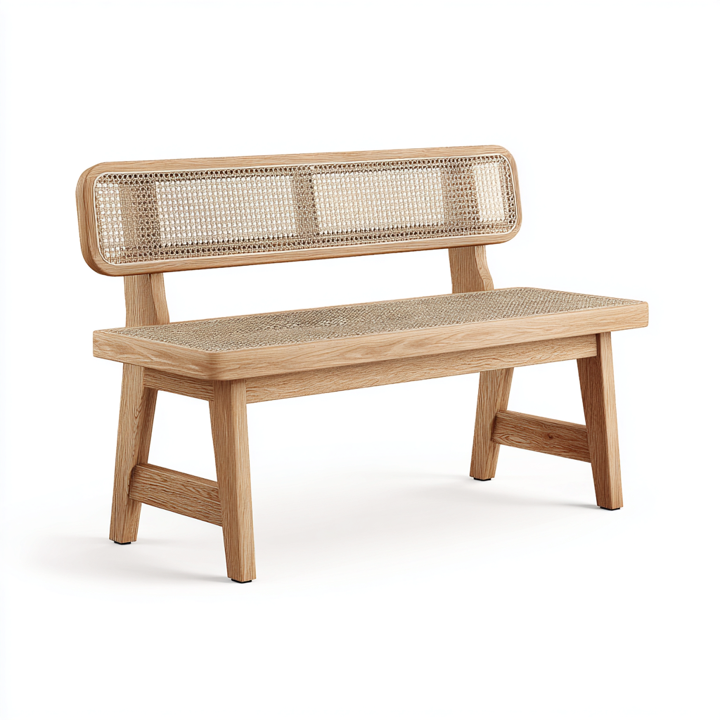 Banc de jardin 120x55x85 cm - bois naturel et rotin tressé - style scandinave-Dwellingena