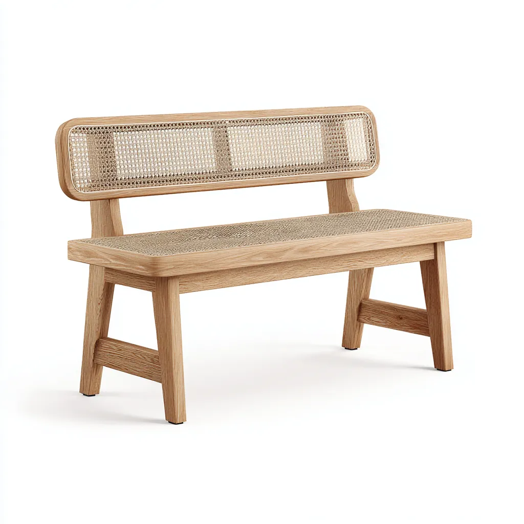 Banc de jardin 120x55x85 cm - bois naturel et rotin tressé - style scandinave-Dwellingena