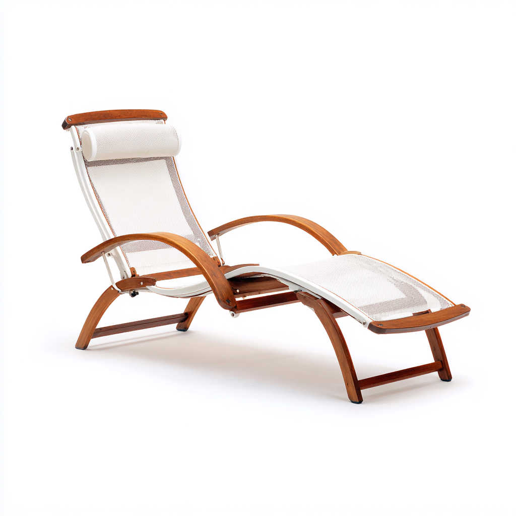 Chaise longue - bois courbé et toile respirante - 180x65x95 cm - bois naturel-blanc - design ergonomique-Dwellingena