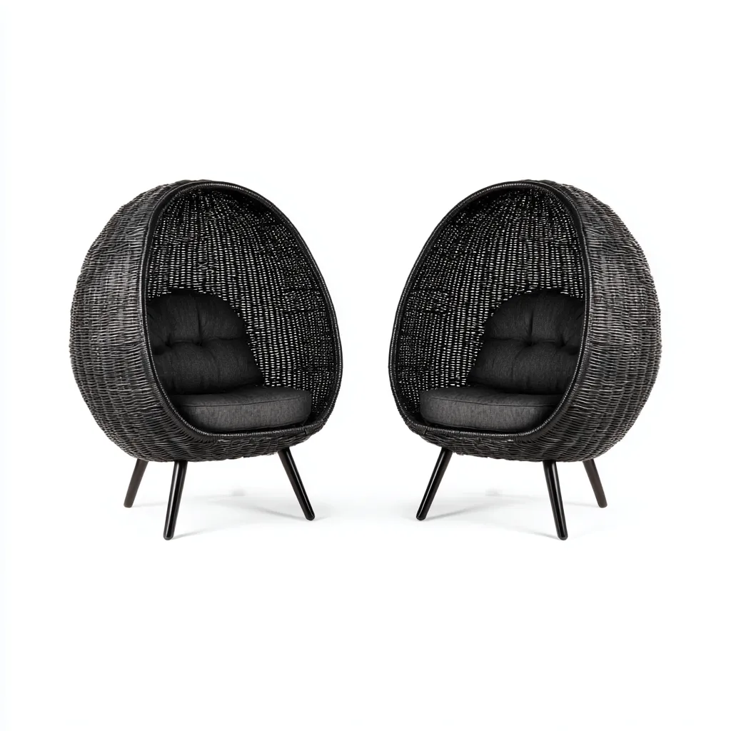 Chaise de jardin-rotin synthétique et coussins tissu-90x85x150 cm - noir - design œuf pour extérieur-Dwellingena