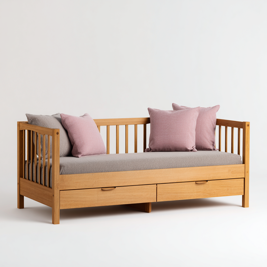 Canapé lit - bois massif 200x90x85 cm - chêne clair - style scandinave avec tiroirs de rangement-Dwellingena