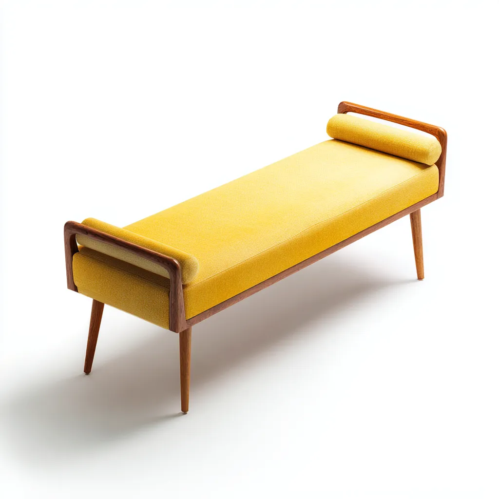 Banc de lit - bois massif et tissu 120x40x55 cm - jaune - style moderne pour chambre-Dwellingena