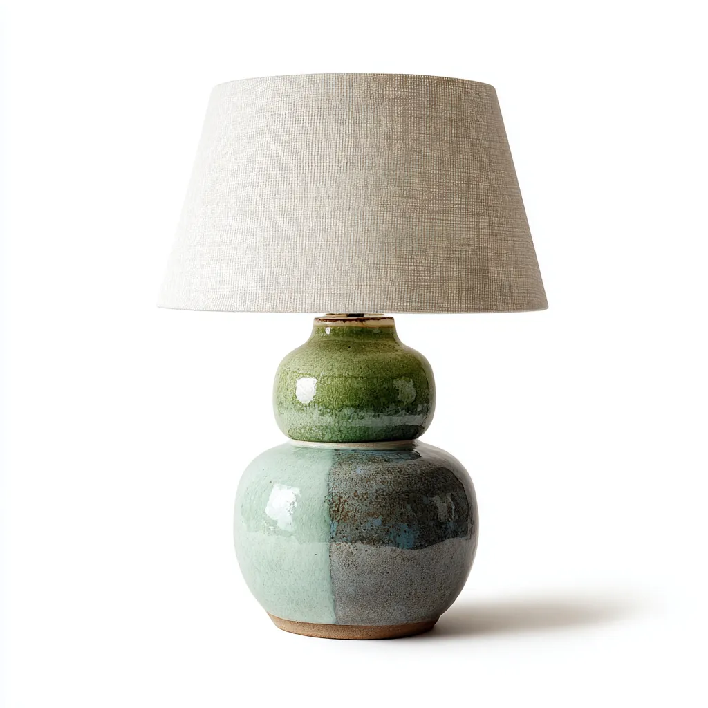 Lampe de table - céramique et tissu - 25x25x47 cm - vert-beige - style nordique contemporain-Dwellingena
