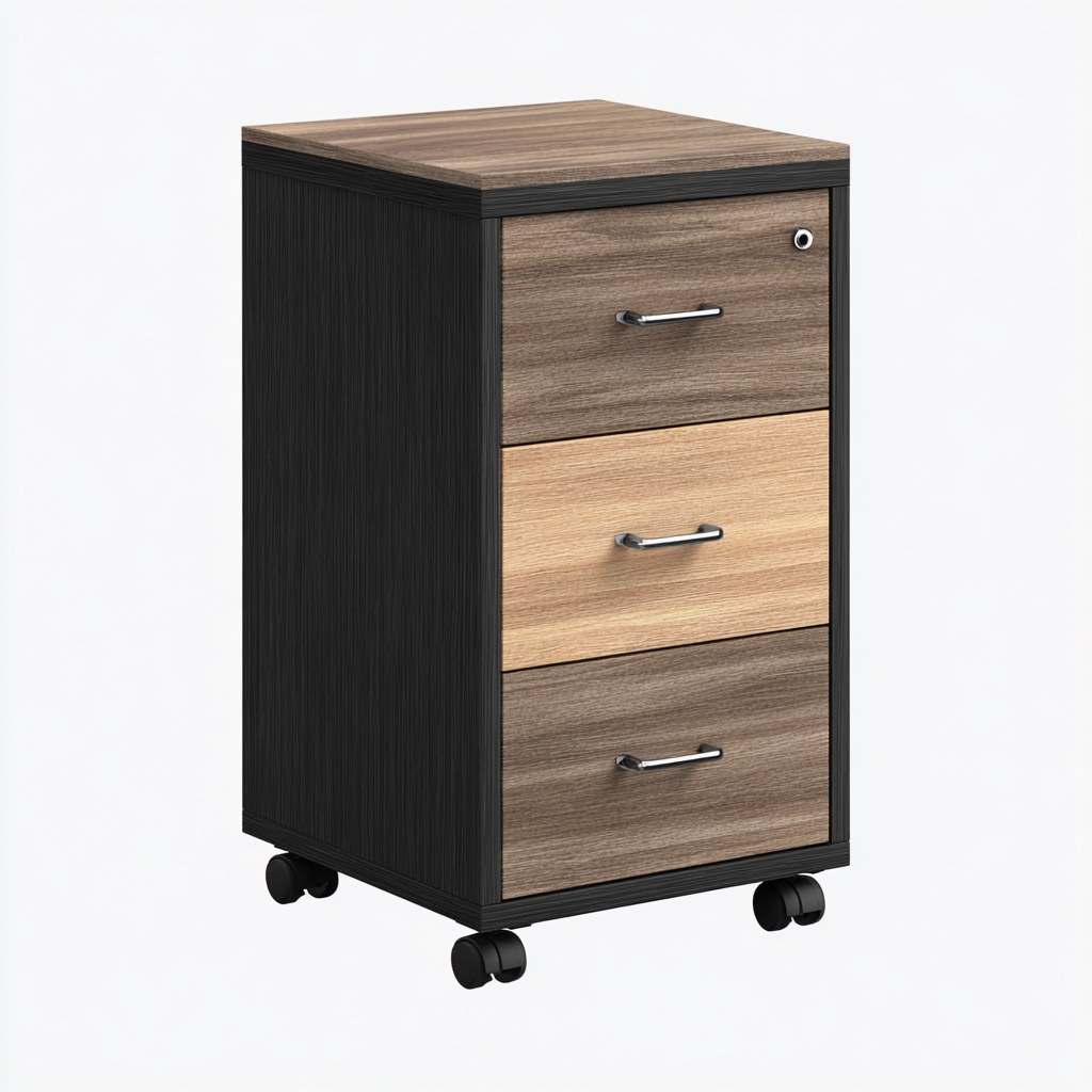 Armoire de bureau mobile - Bois-3 tiroirs - 40x50x60 cm - Noir-Chêne clair - Pratique et compact-Dwellingena