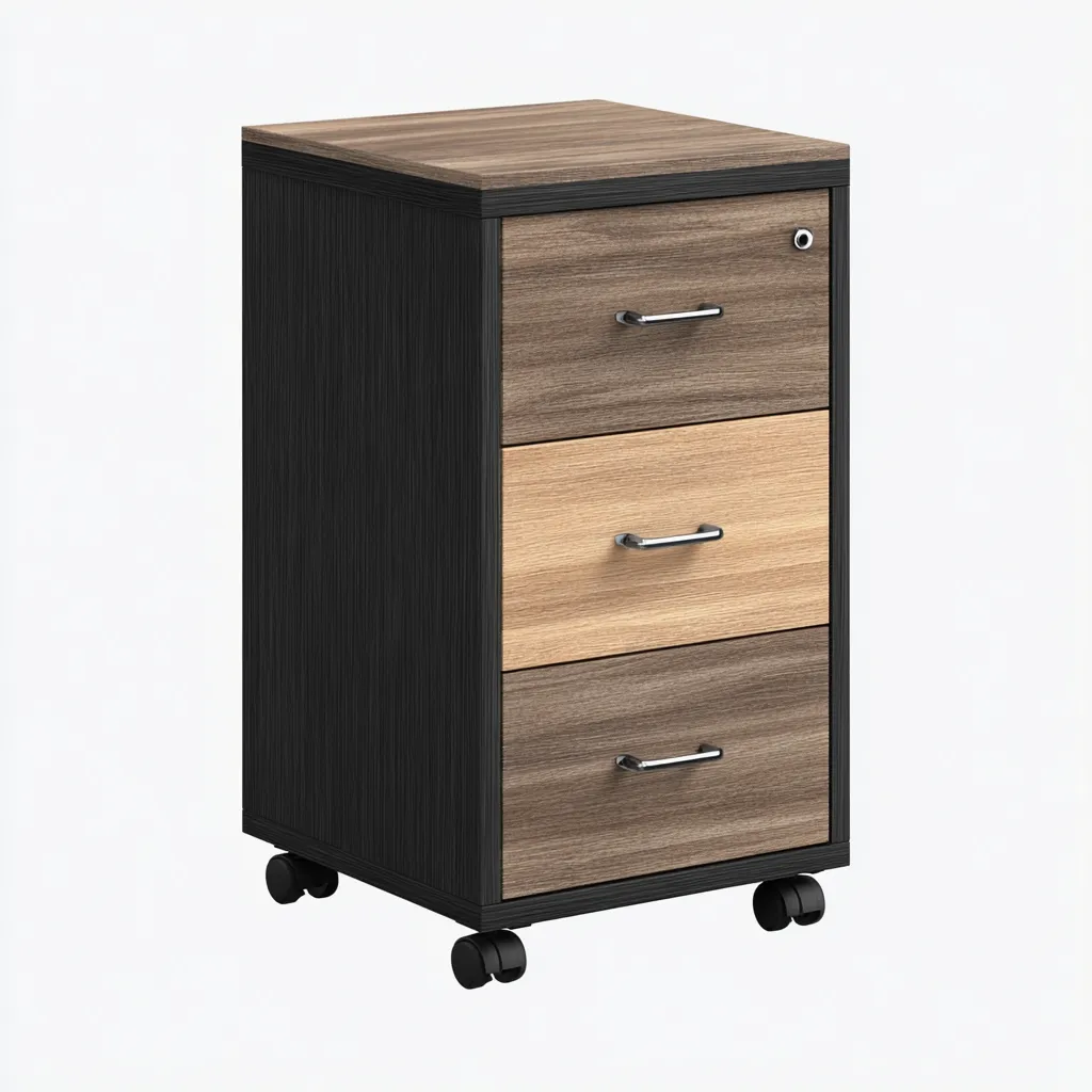 Armoire de bureau mobile - Bois-3 tiroirs - 40x50x60 cm - Noir-Chêne clair - Pratique et compact-Dwellingena