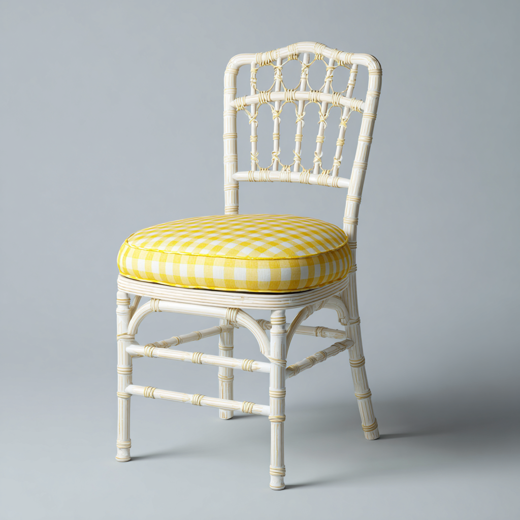 Chaise de jardin en rotin et tissu 45x50x88 cm - blanc-jaune - style vintage-Dwellingena