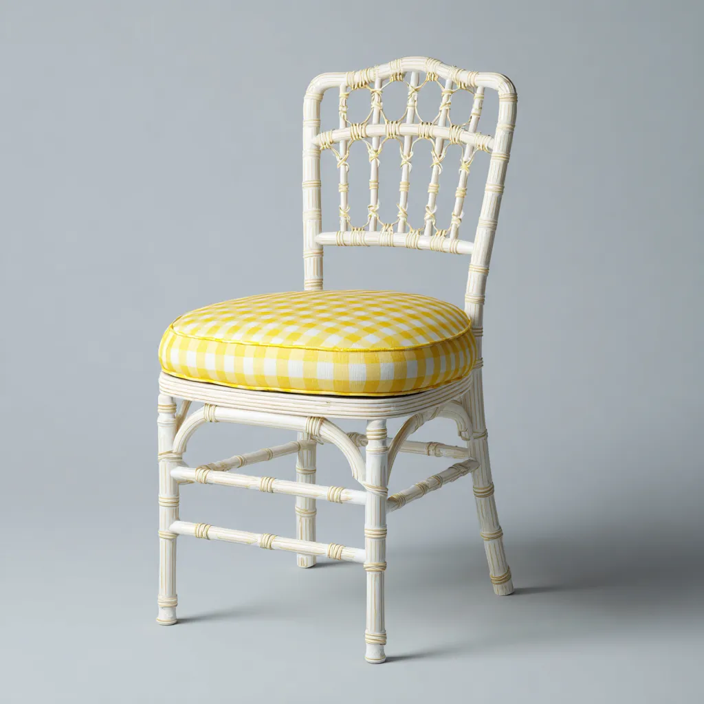 Chaise de jardin en rotin et tissu 45x50x88 cm - blanc-jaune - style vintage-Dwellingena