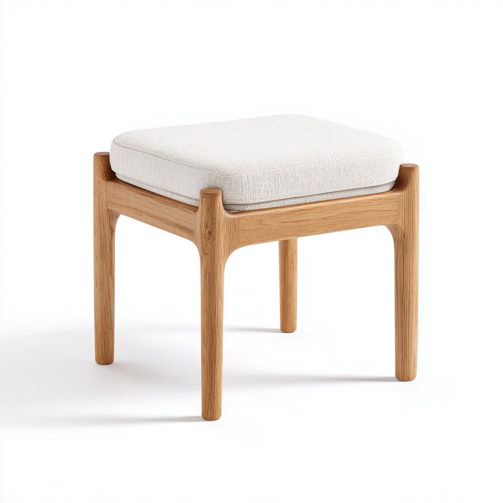 Pouf en tissu crème 40x40x45 cm - design scandinave - pieds en bois naturel - pratique et élégant-Dwellingena