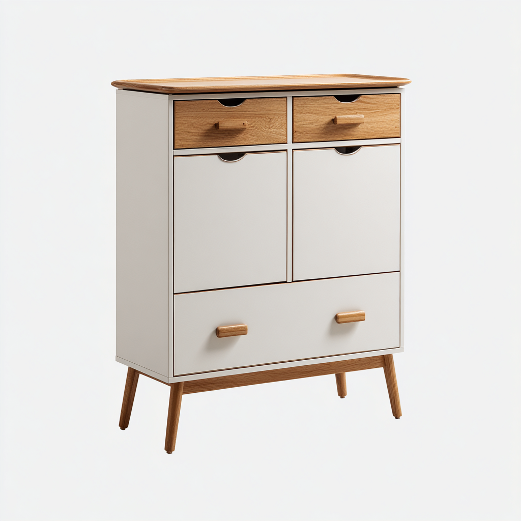 Meuble à chaussures bois et MDF 80x32x100 cm - blanc-chêne clair - style scandinave-Dwellingena