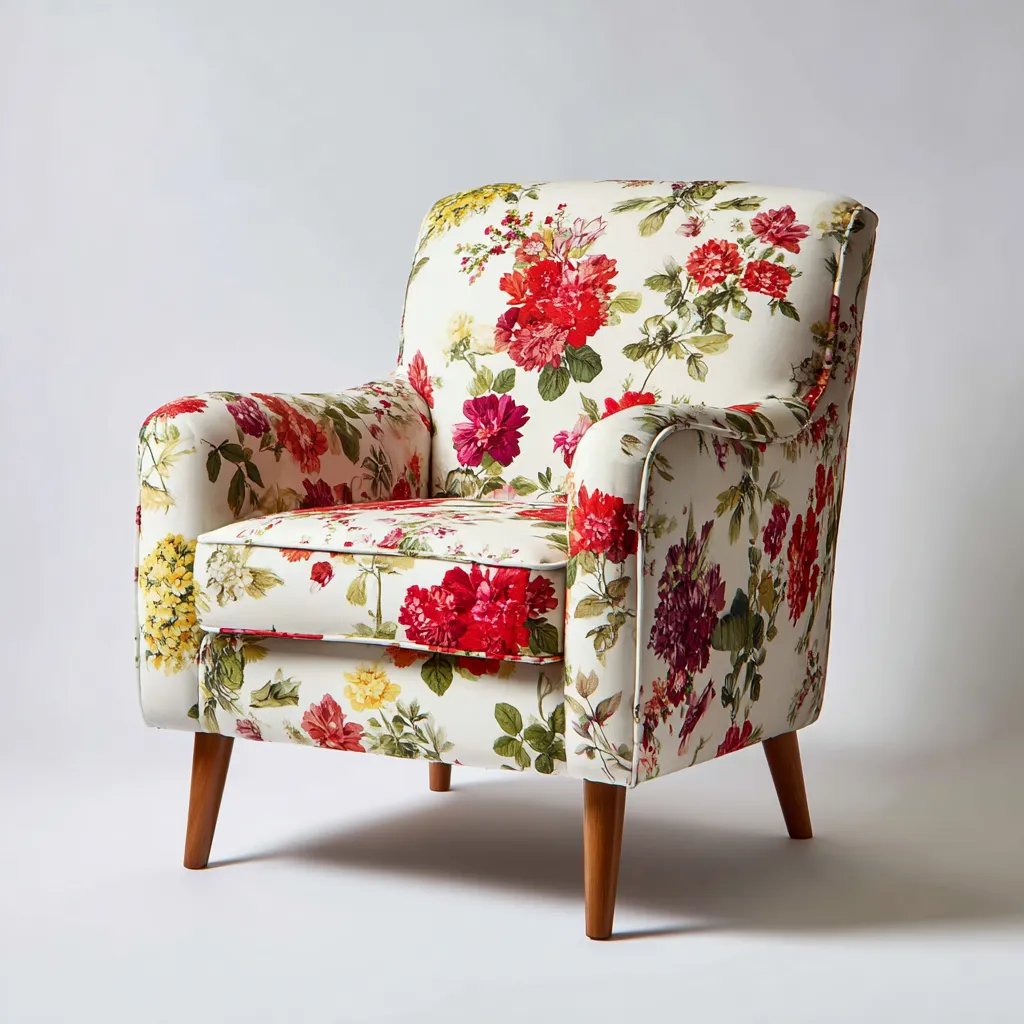 Fauteuil en tissu floral et bois 85x88x97 cm - multicolore-naturel - style classique-Dwellingena