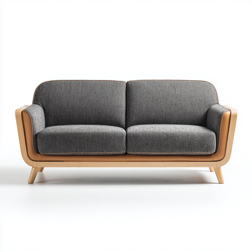 Canapé 2 places tissu et bois 160x85x82 cm - gris-naturel - style moderne-Dwellingena