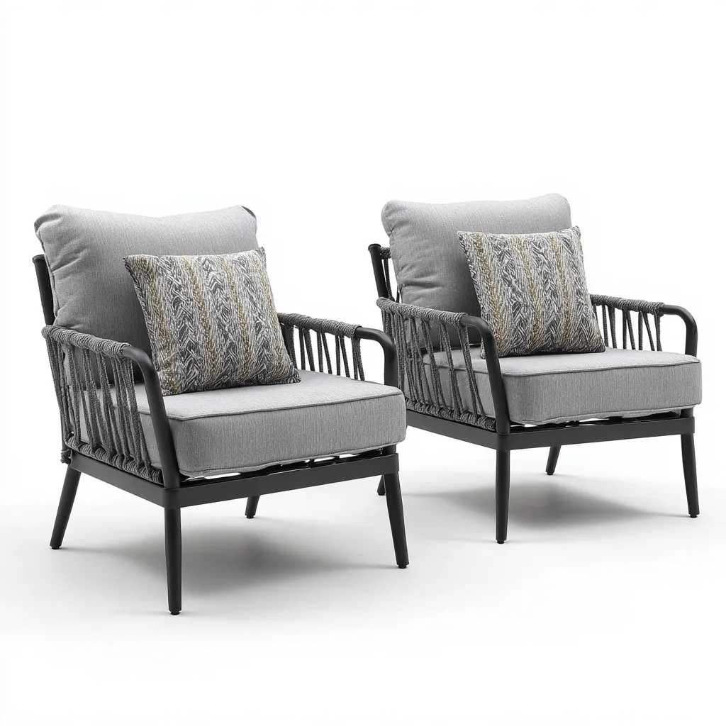 Chaise de jardin en aluminium et corde tressée 70x75x85 cm - gris foncé-noir - avec coussins - style contemporain-Dwellingena