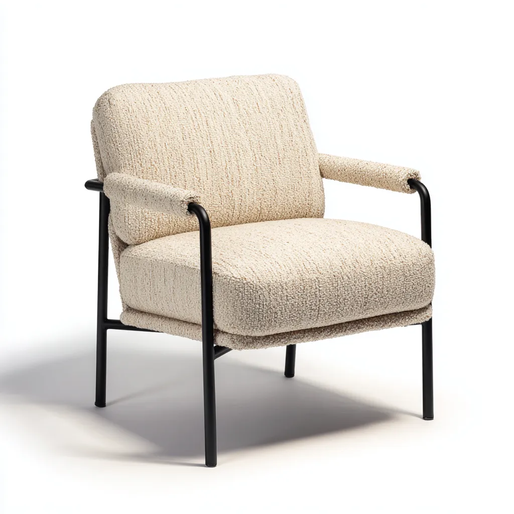 Fauteuil 70x75x80 cm - tissu bouclette et métal - beige-noir - style moderne-Dwellingena