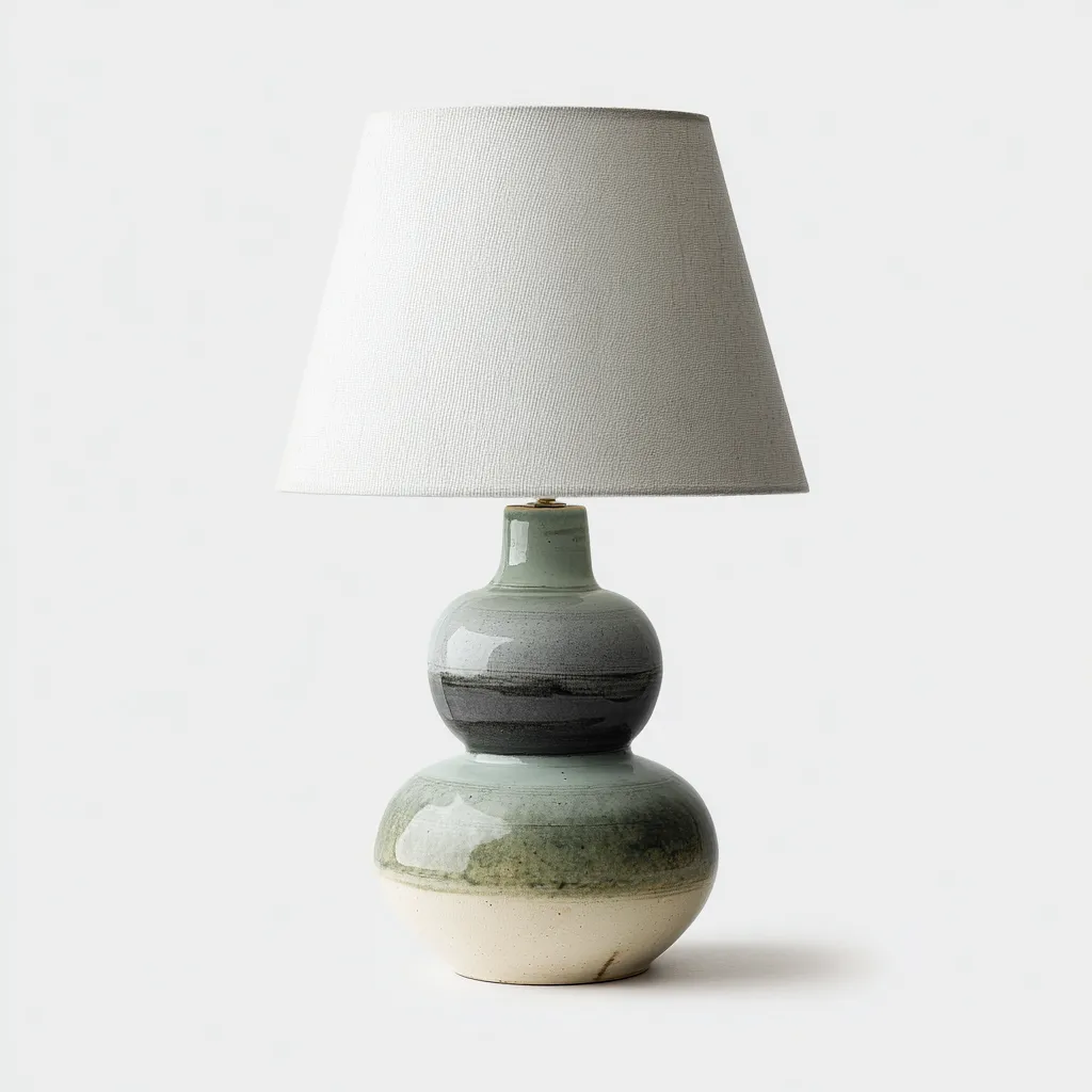 Lampe de table céramique et tissu 27x27x50 cm - vert-gris - design scandinave-Dwellingena