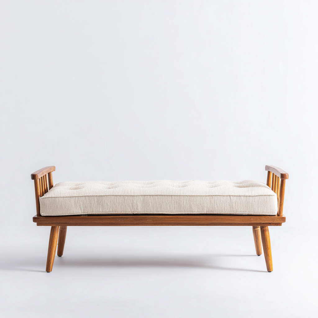 Banc de jardin en bois et tissu 130x45x65 cm - chêne moyen-beige - style scandinave-Dwellingena