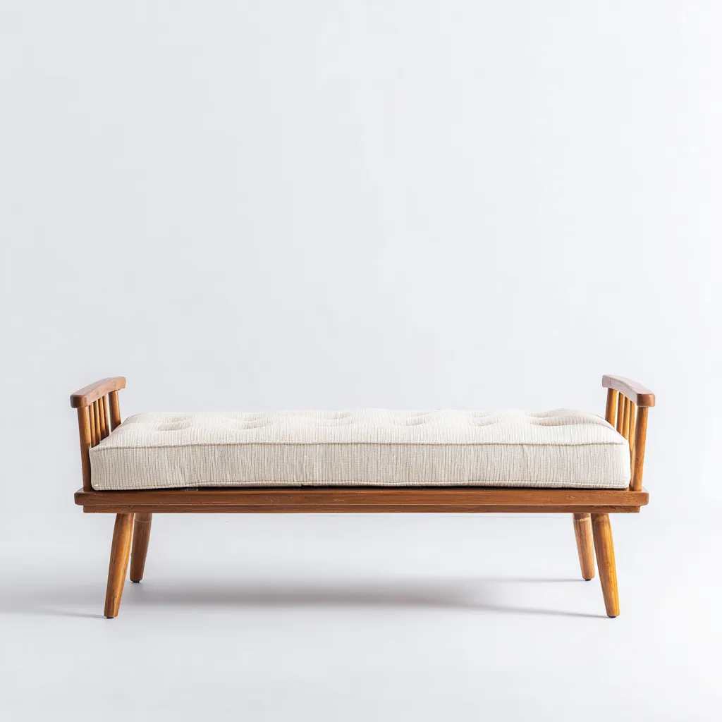 Banc de jardin en bois et tissu 130x45x65 cm - chêne moyen-beige - style scandinave-Dwellingena