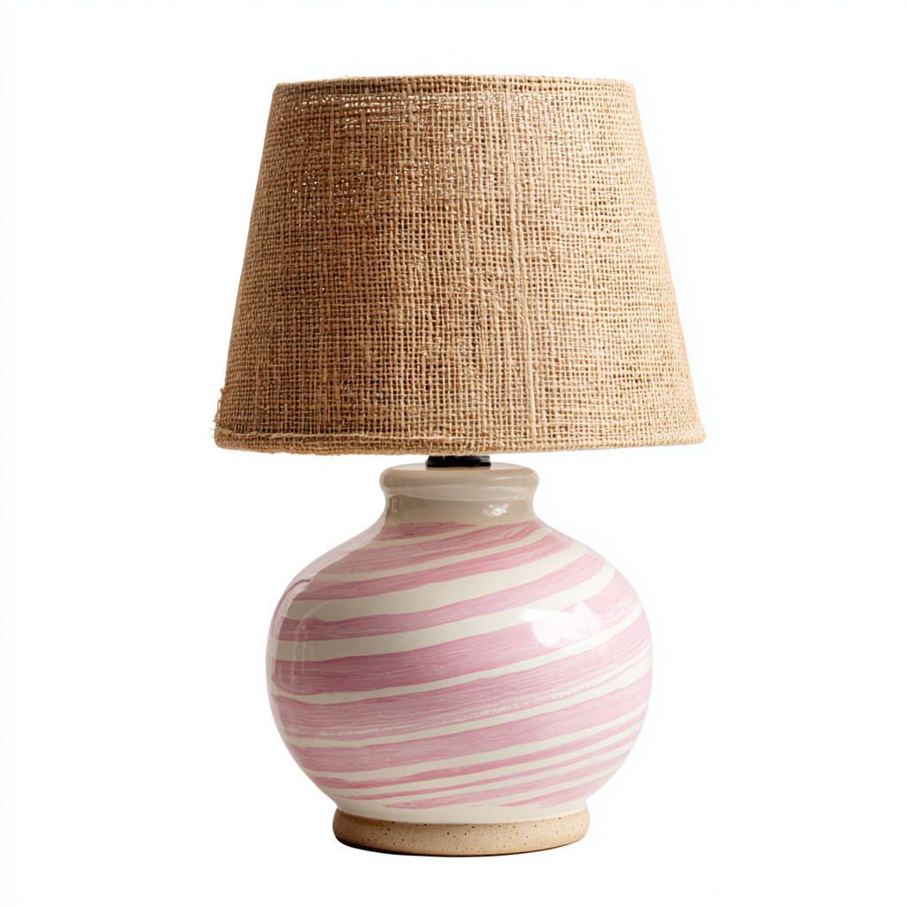 Lampe de table en céramique - Céramique rose-Tissu - 20x20x40 cm - Rose-Beige - Design moderne-Dwellingena