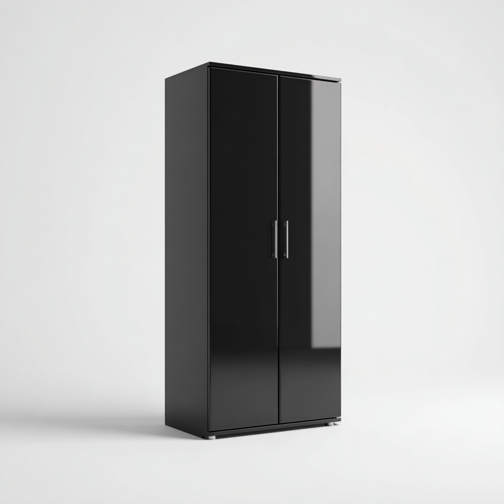 Armoire 2 portes 90x50x185 cm - bois composite - noir - design moderne-Dwellingena
