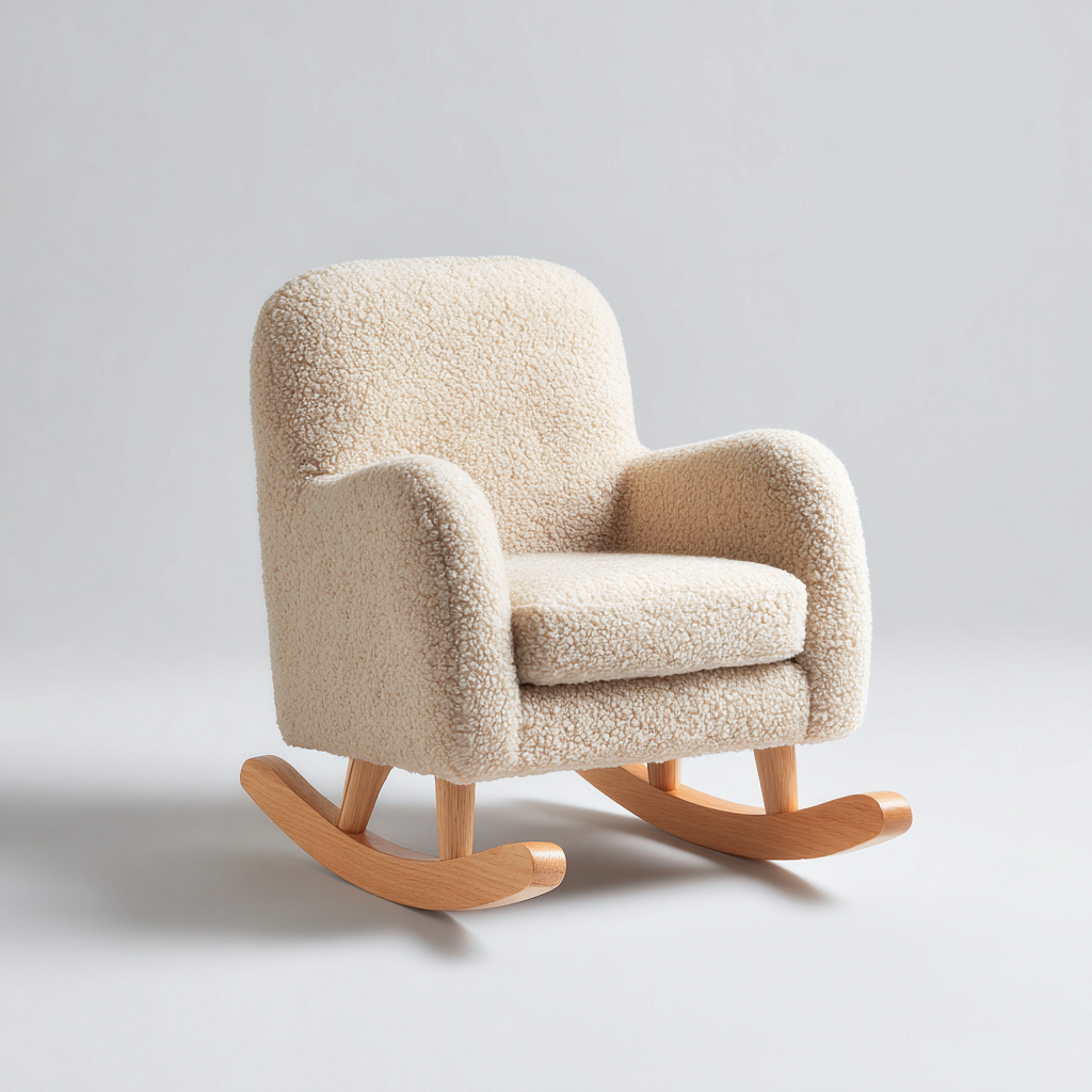 Fauteuil à bascule - tissu bouclé et bois - 80x85x90 cm - blanc cassé-bois clair - style scandinave-Dwellingena